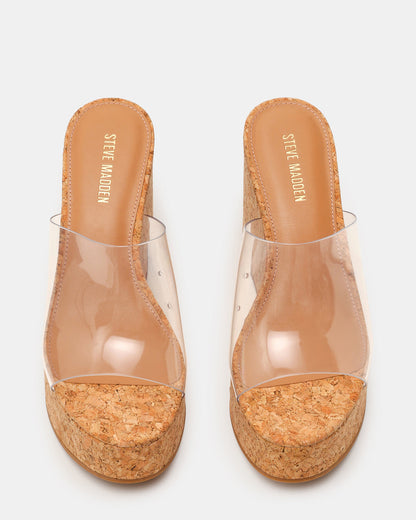 CASSI Cork Clear Platform Raffia Wedge Women's Sandal | Steve Madden