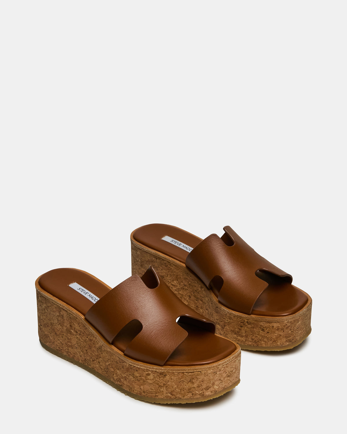 HARMONY Cognac Leather Wedge Mule Cork Platform Women's Sandal | Steve Madden