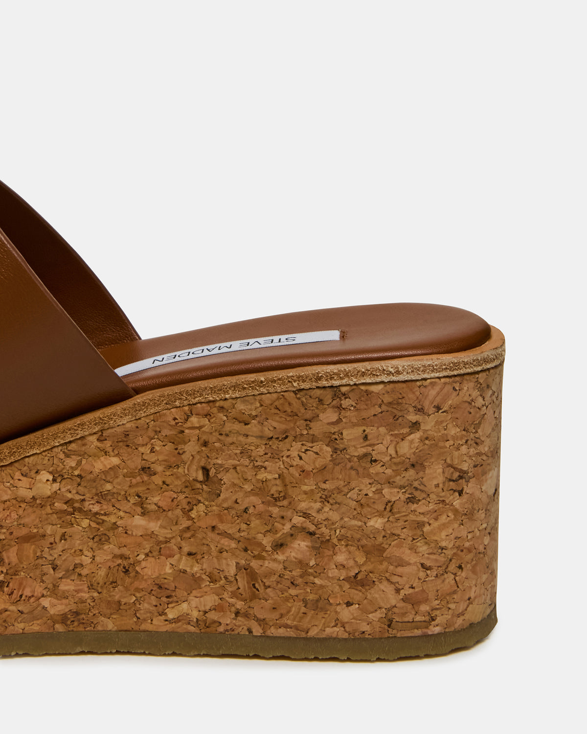 HARMONY Cognac Leather Wedge Mule Cork Platform Women's Sandal | Steve Madden
