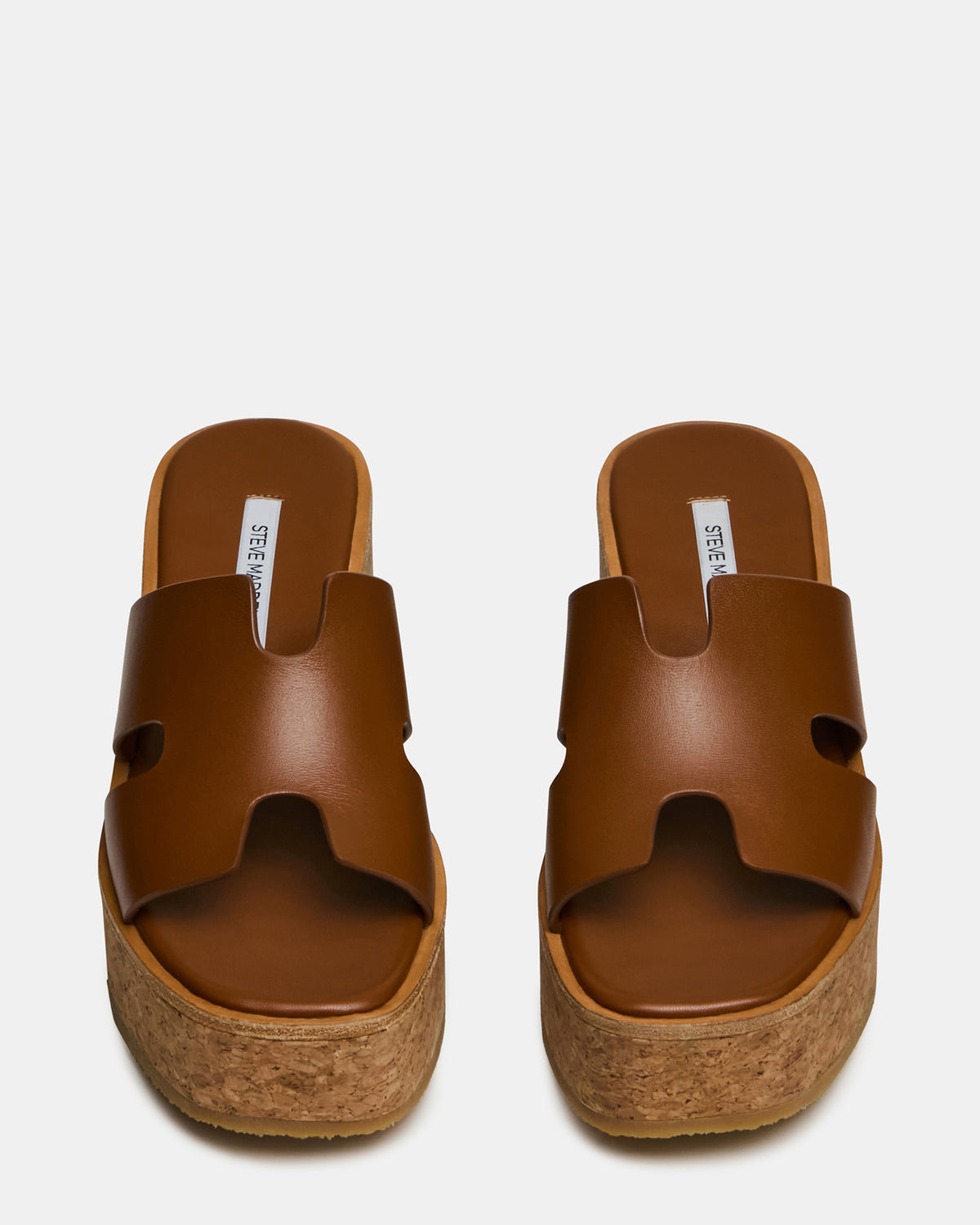 HARMONY Cognac Leather Wedge Mule Cork Platform Women's Sandal | Steve Madden