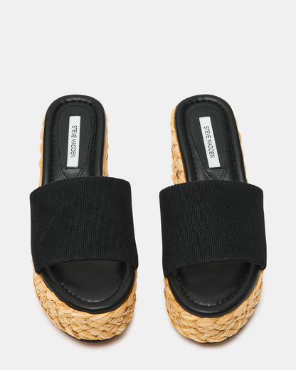 DOCK Raffia Black Platform Mule Women's Sandal | Steve Madden