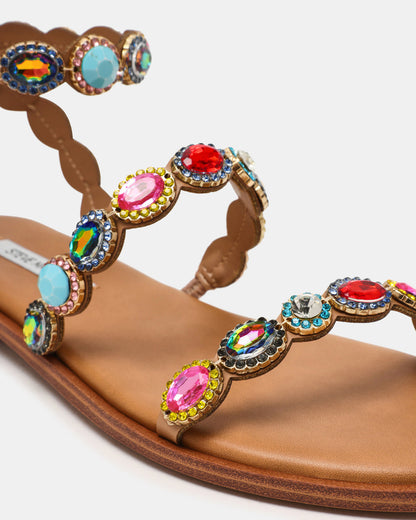 TAWNIE Bright Multi Stone Strappy Ankle Strap Women's Sandal | Steve Madden