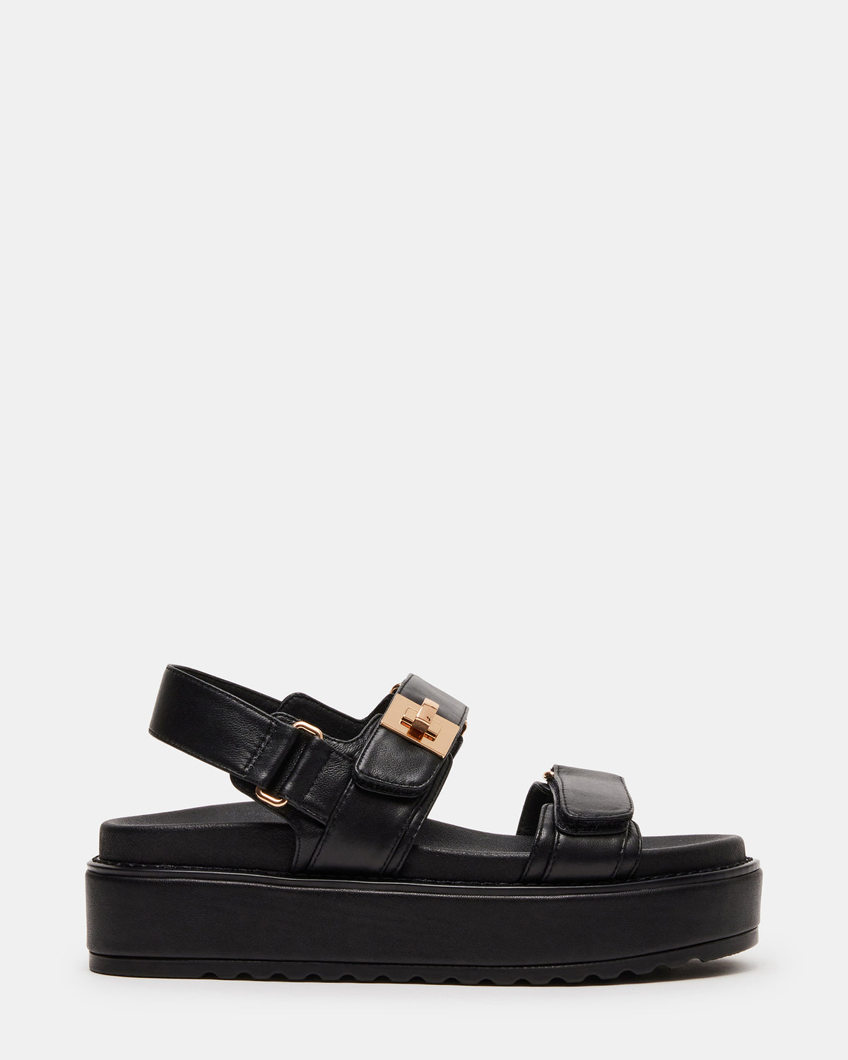 BIGMONA Black Leather Women's Platform Sandal | Steve Madden