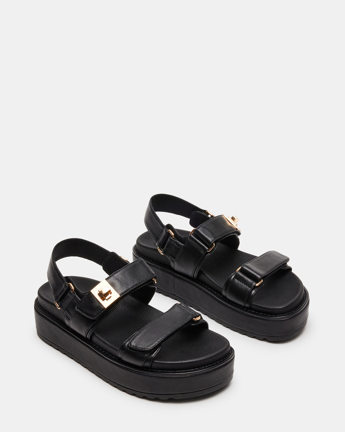 BIGMONA Black Leather Women's Platform Sandal | Steve Madden