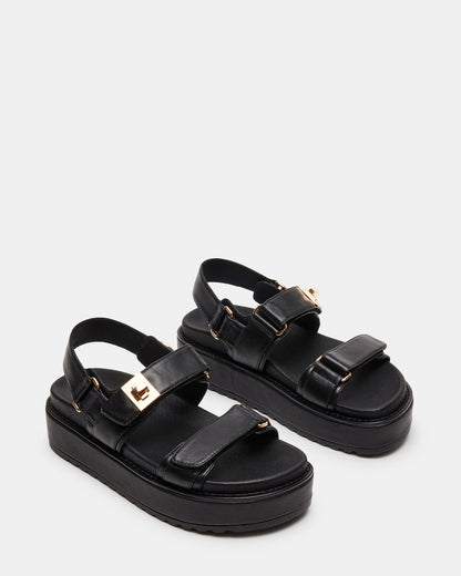 BIGMONA Black Leather Women's Platform Sandal | Steve Madden