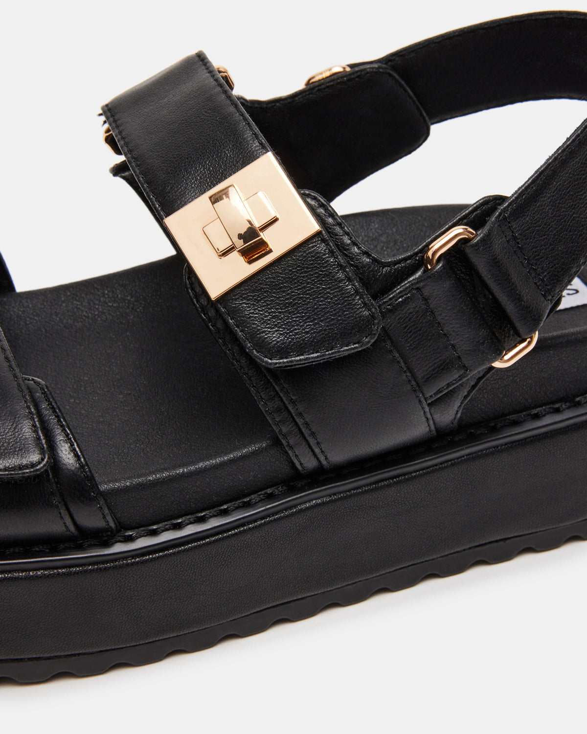 BIGMONA Black Leather Women's Platform Sandal | Steve Madden