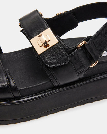 BIGMONA Black Leather Women's Platform Sandal | Steve Madden