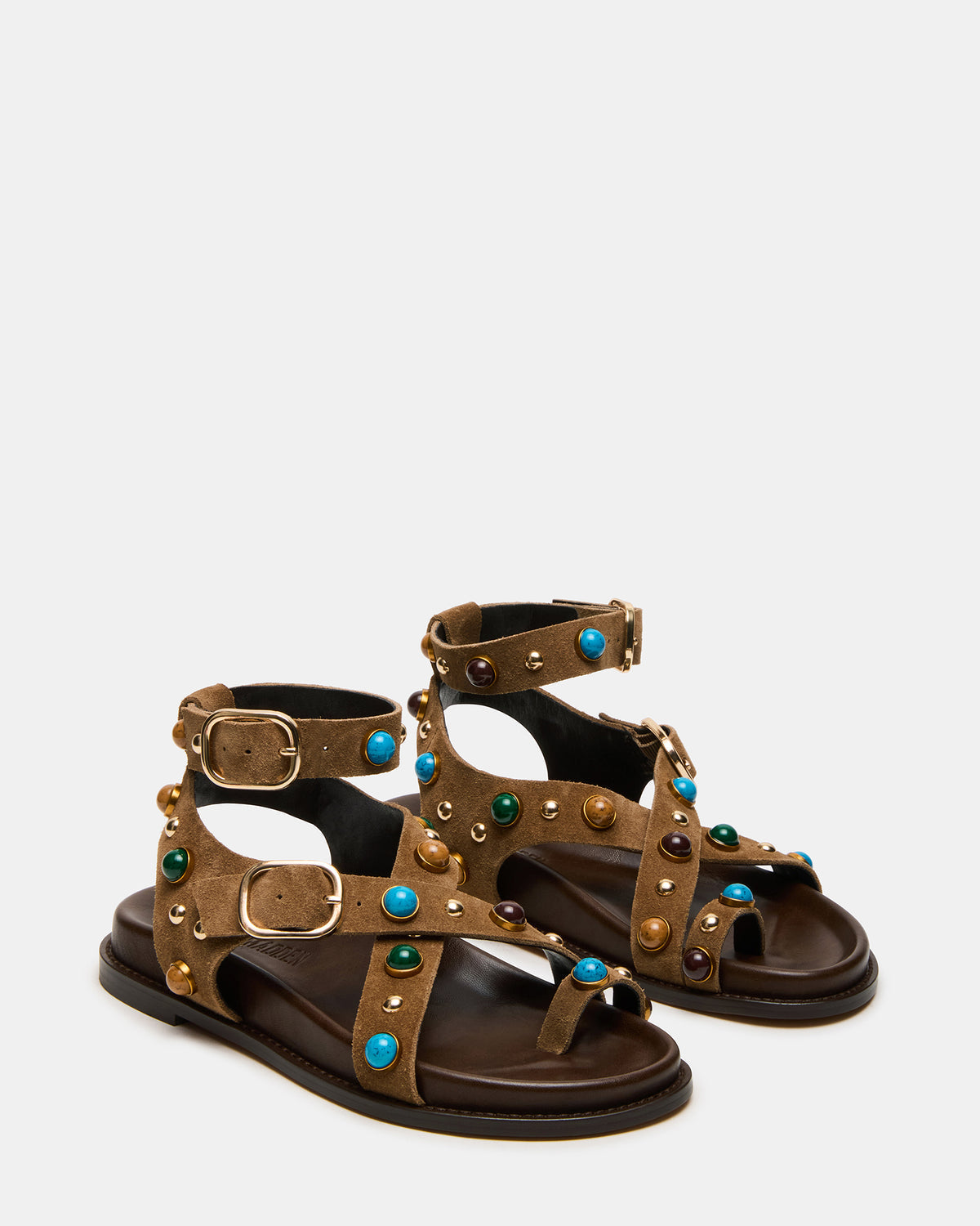 LINEAR Taupe Suede Strappy Footbed Studded Women's Sandal | Steve Madden