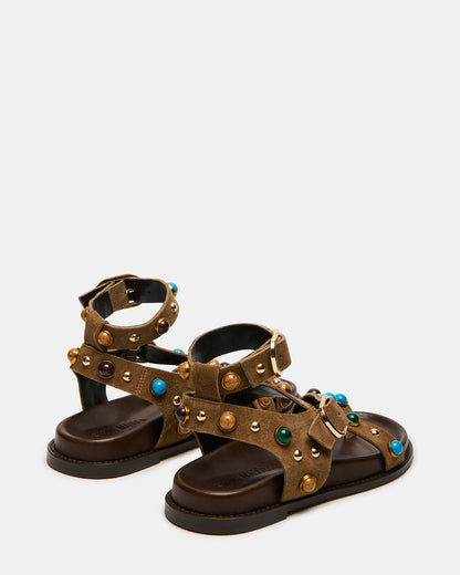 LINEAR Taupe Suede Strappy Footbed Studded Women's Sandal | Steve Madden
