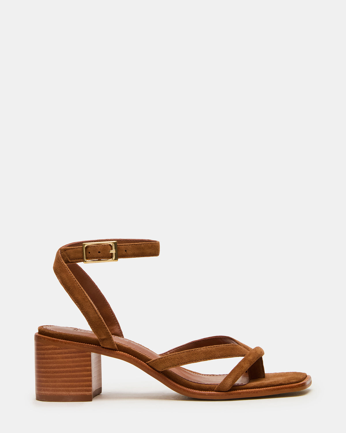 TILLY Chestnut Suede Square-Toe Block Heel Strappy Women's Sandal | Steve Madden