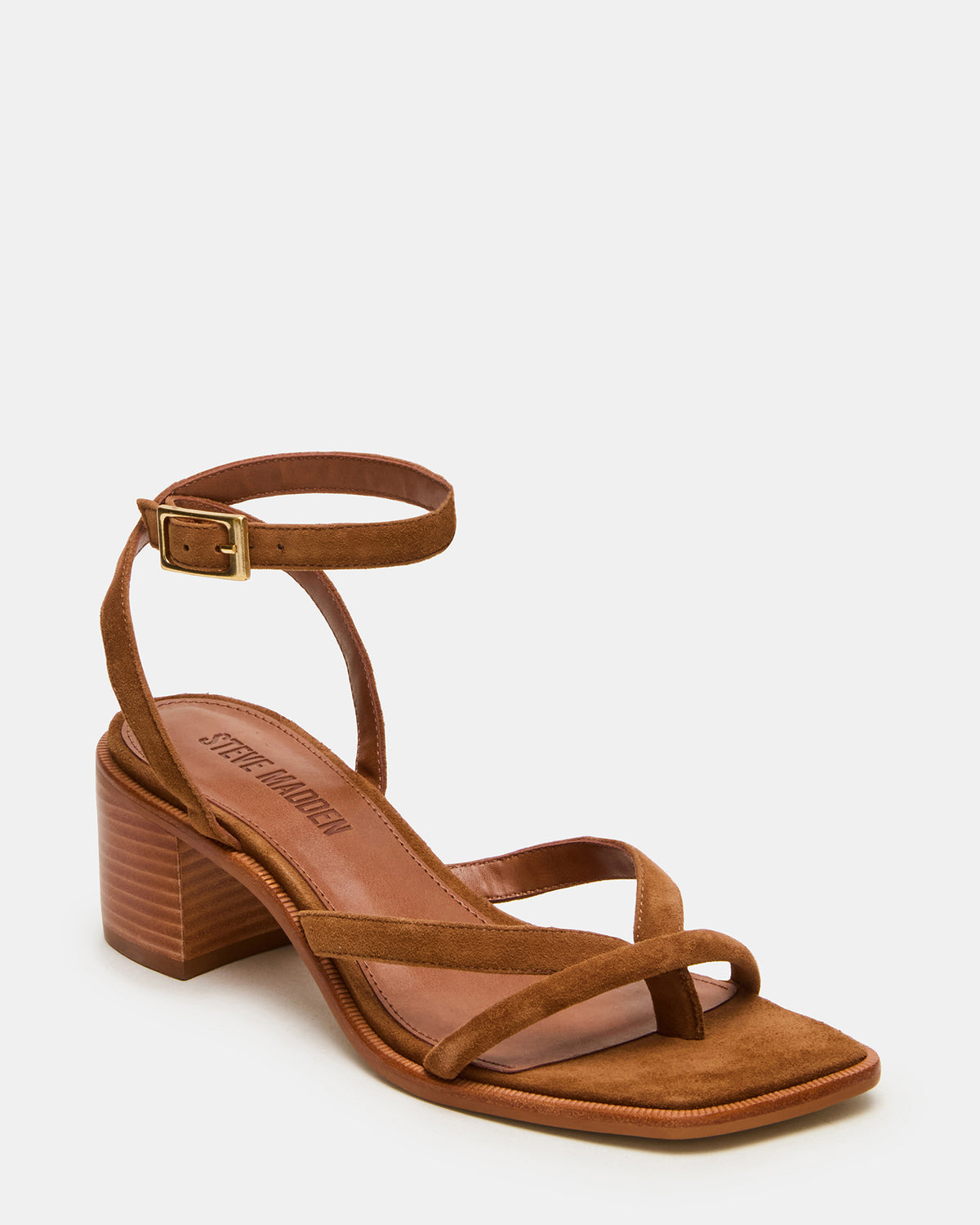 TILLY Chestnut Suede Square-Toe Block Heel Strappy Women's Sandal | Steve Madden