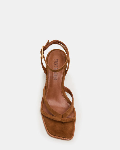 TILLY Chestnut Suede Square-Toe Block Heel Strappy Women's Sandal | Steve Madden