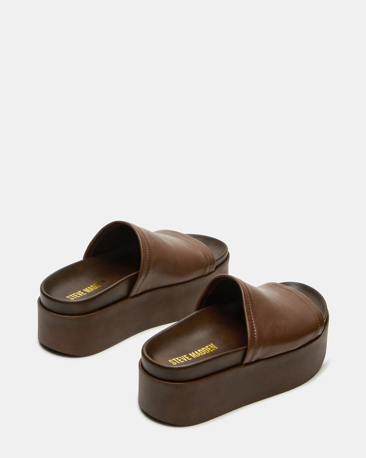 ARWEN Brown Leather Women's Platform Footbed Slide Chunky Sandal | Steve Madden