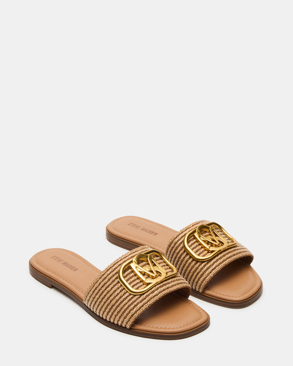 KORA Natural Raffia Gold Detail Slide Women's Sandal | Steve Madden