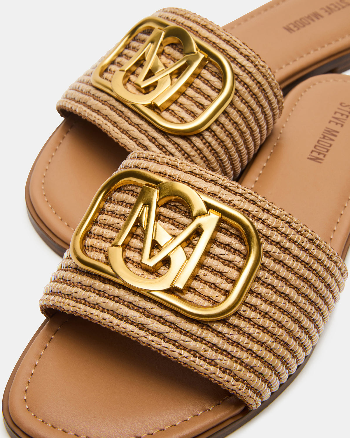 KORA Natural Raffia Gold Detail Slide Women's Sandal | Steve Madden