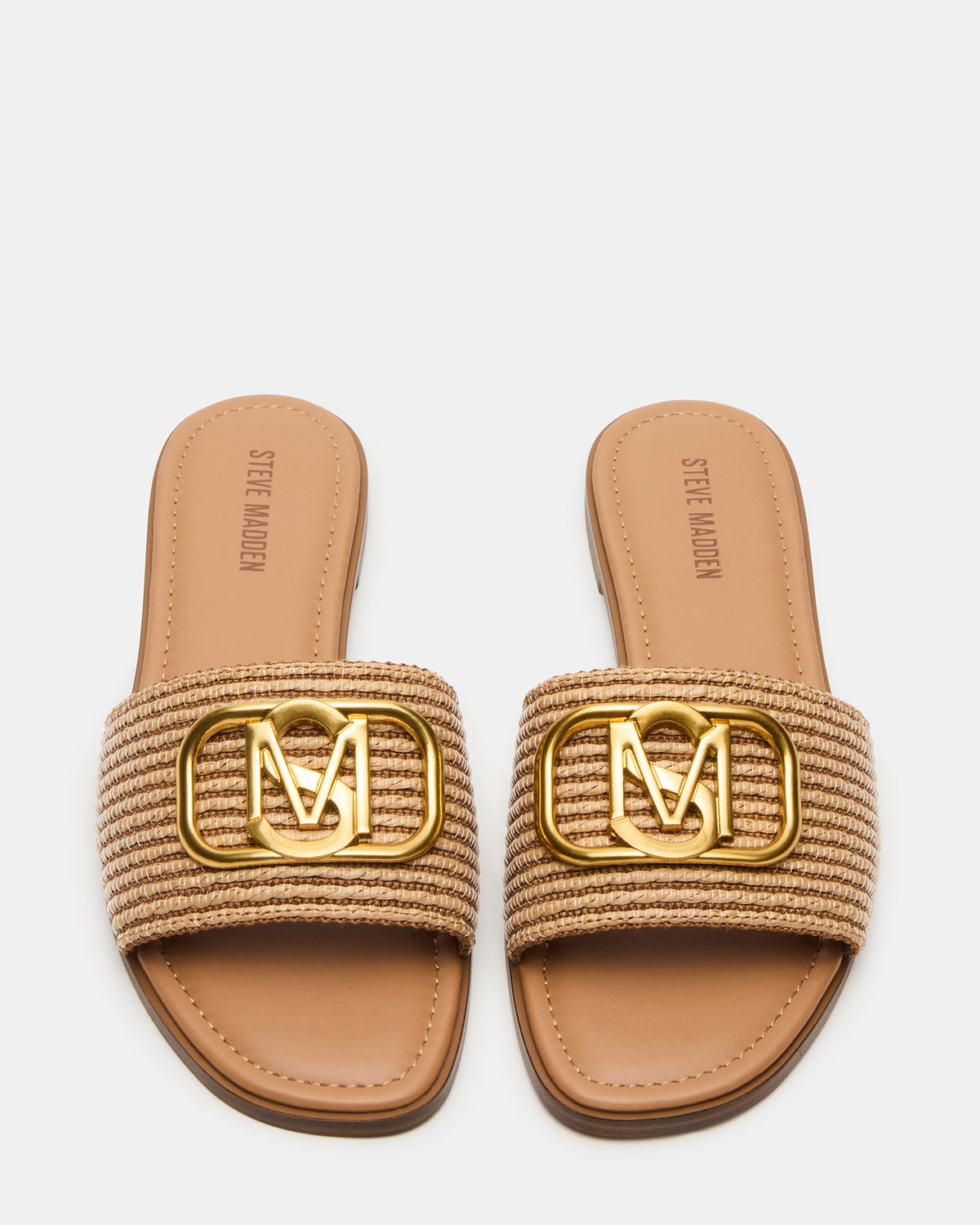 KORA Natural Raffia Gold Detail Slide Women's Sandal | Steve Madden