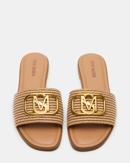 KORA Natural Raffia Gold Detail Slide Women's Sandal | Steve Madden