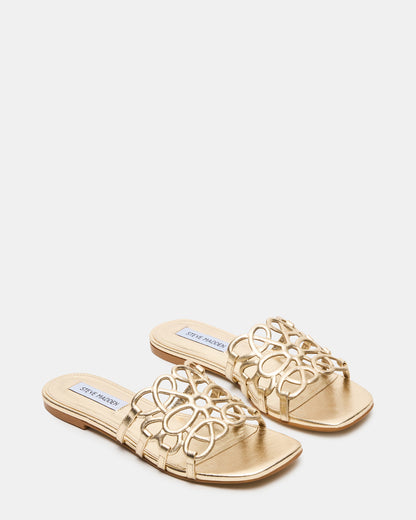LOTUS Gold Leather Square-Toe Slide Women's Sandal | Steve Madden