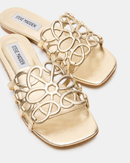 LOTUS Gold Leather Square-Toe Slide Women's Sandal | Steve Madden