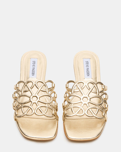 LOTUS Gold Leather Square-Toe Slide Women's Sandal | Steve Madden