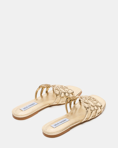 LOTUS Gold Leather Square-Toe Slide Women's Sandal | Steve Madden