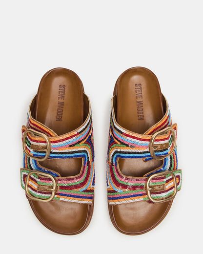 TOURIST Multi Color Footbed Slide Women's Sandal | Steve Madden