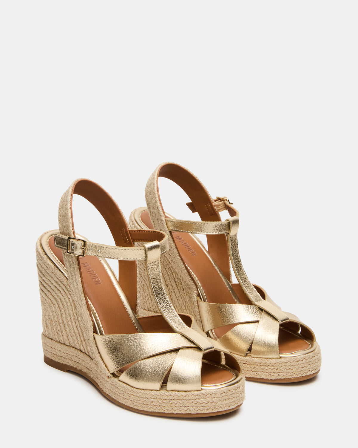 THELMA Gold Leather Espadrille Wedge Ankle Strap Women's Sandal | Steve Madden
