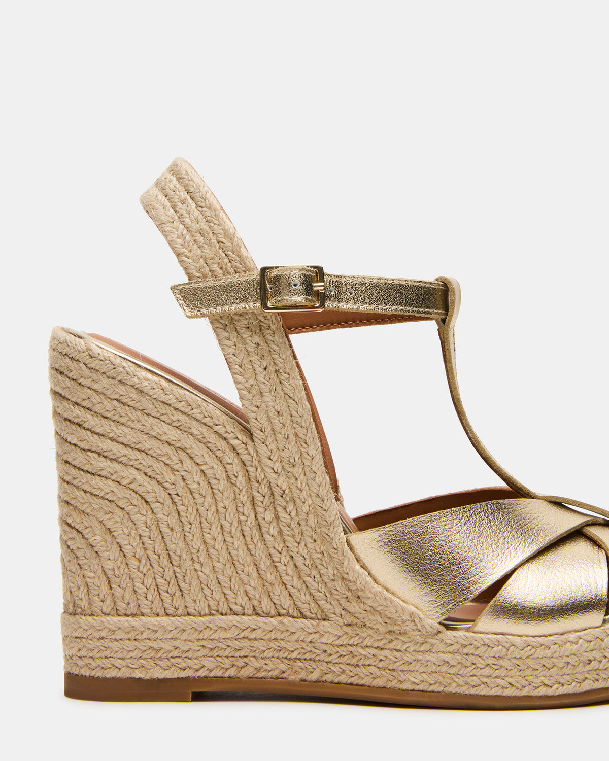 THELMA Gold Leather Espadrille Wedge Ankle Strap Women's Sandal | Steve Madden