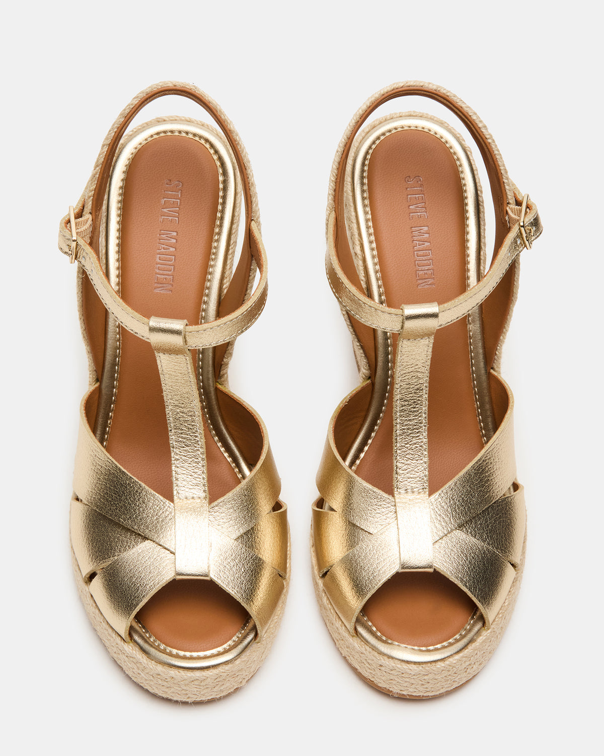 THELMA Gold Leather Espadrille Wedge Ankle Strap Women's Sandal | Steve Madden