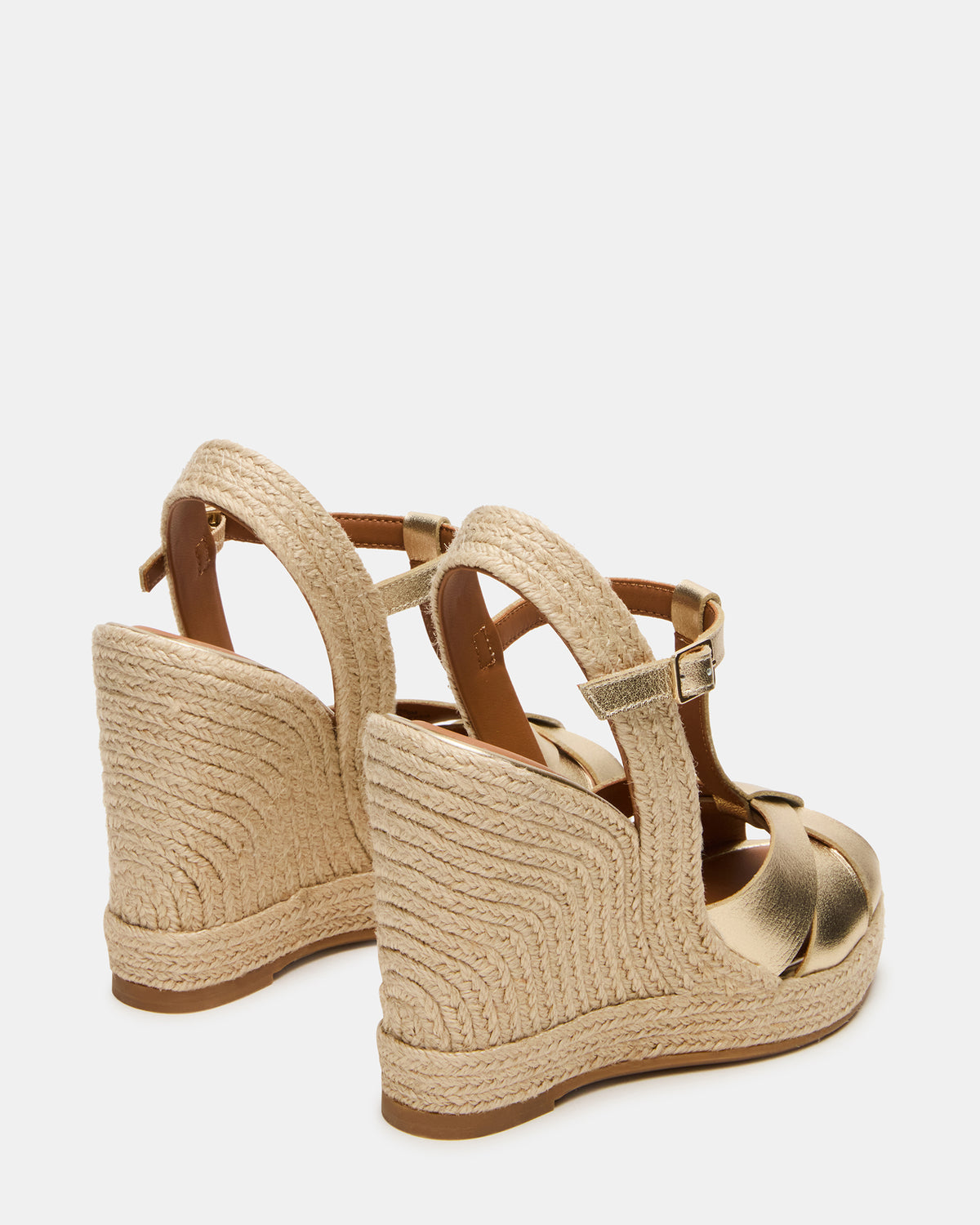 THELMA Gold Leather Espadrille Wedge Ankle Strap Women's Sandal | Steve Madden