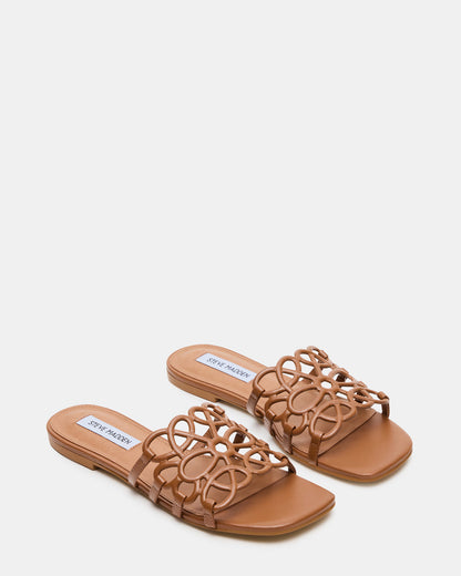 LOTUS Tan Leather Square-Toe Slide Women's Sandal | Steve Madden