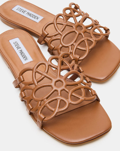 LOTUS Tan Leather Square-Toe Slide Women's Sandal | Steve Madden