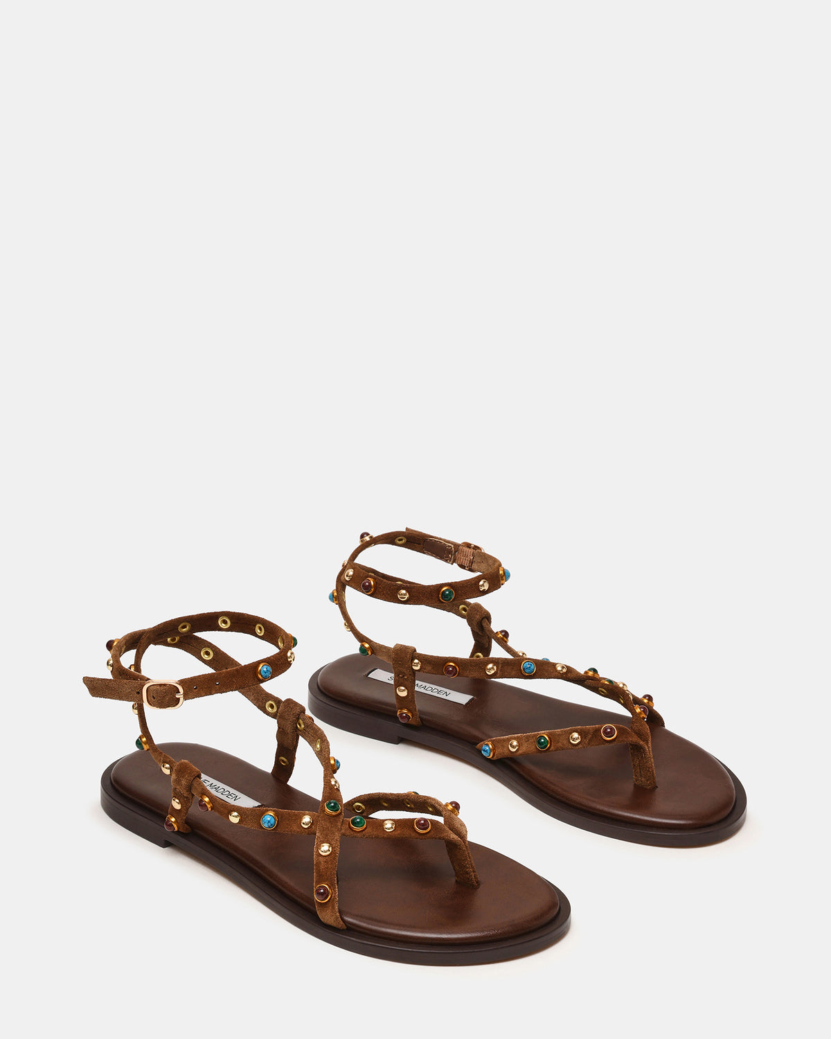 MATHIS Tan Suede Studded Embellished Strappy Thong Women's Sandal | Steve Madden