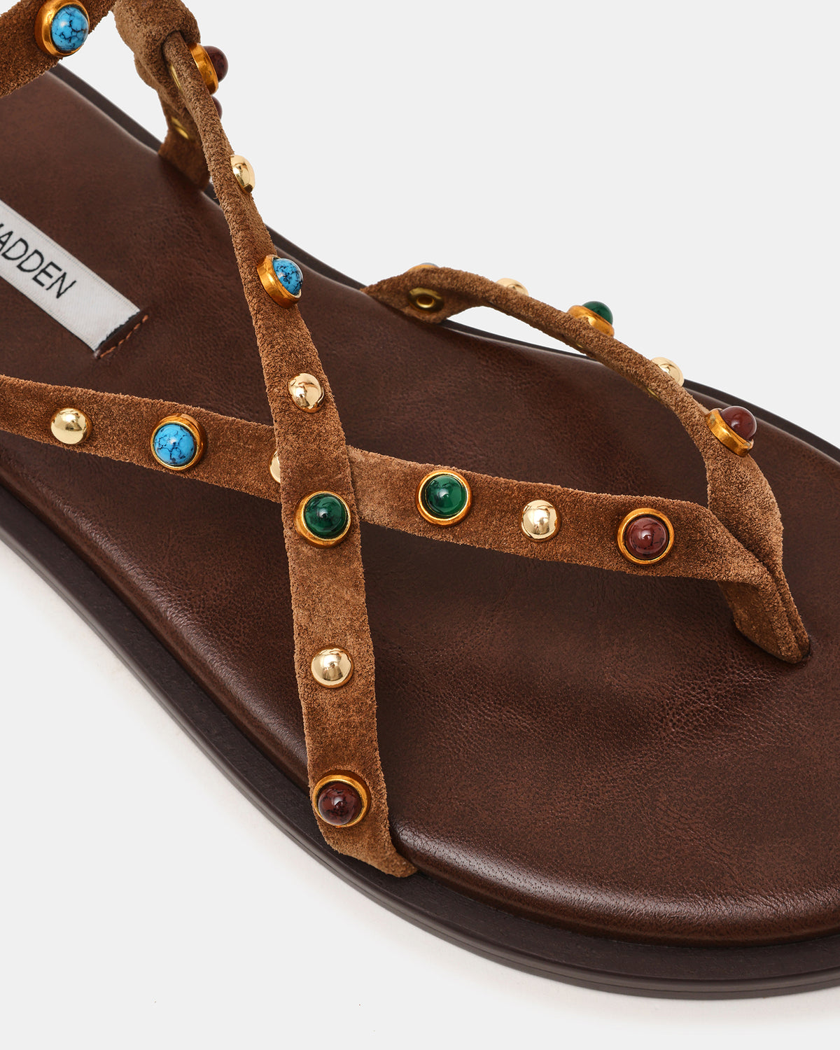 MATHIS Tan Suede Studded Embellished Strappy Thong Women's Sandal | Steve Madden