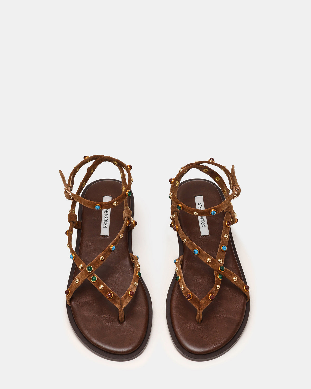 MATHIS Tan Suede Studded Embellished Strappy Thong Women's Sandal | Steve Madden