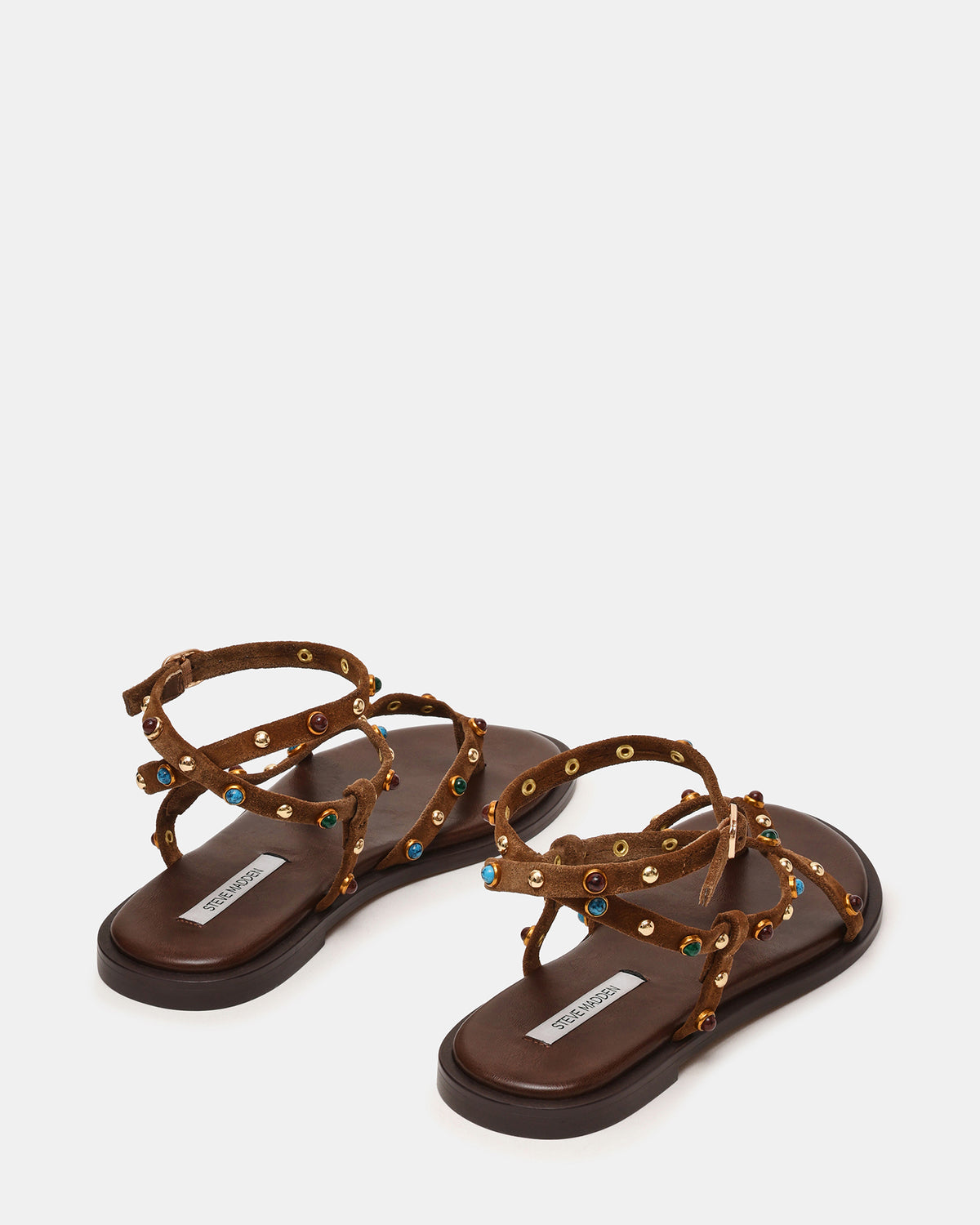 MATHIS Tan Suede Studded Embellished Strappy Thong Women's Sandal | Steve Madden