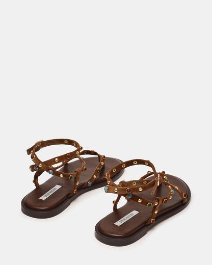 MATHIS Tan Suede Studded Embellished Strappy Thong Women's Sandal | Steve Madden