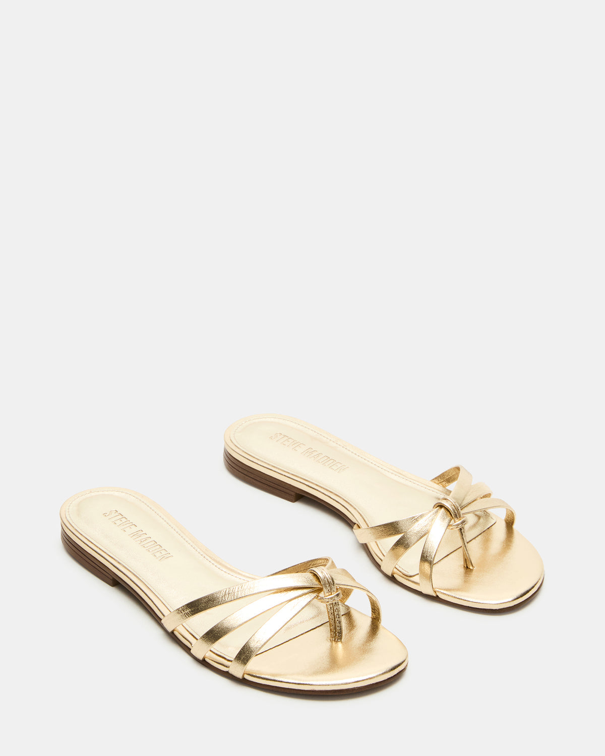 CALISSI Champagne Leather Strappy Women's Slide Sandal | Steve Madden