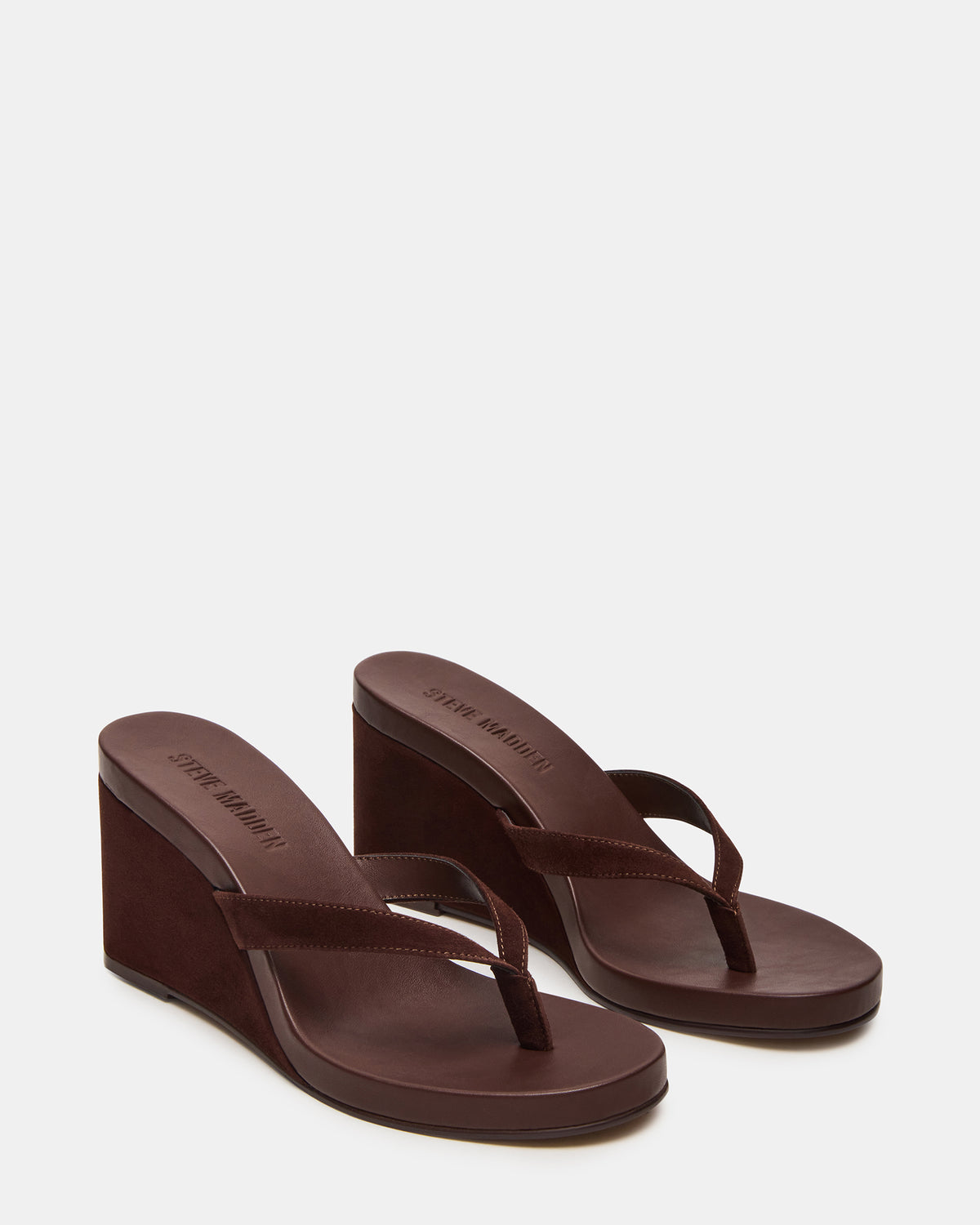 PLAYING Brown Suede Thong Wedge Women's Sandal | Steve Madden