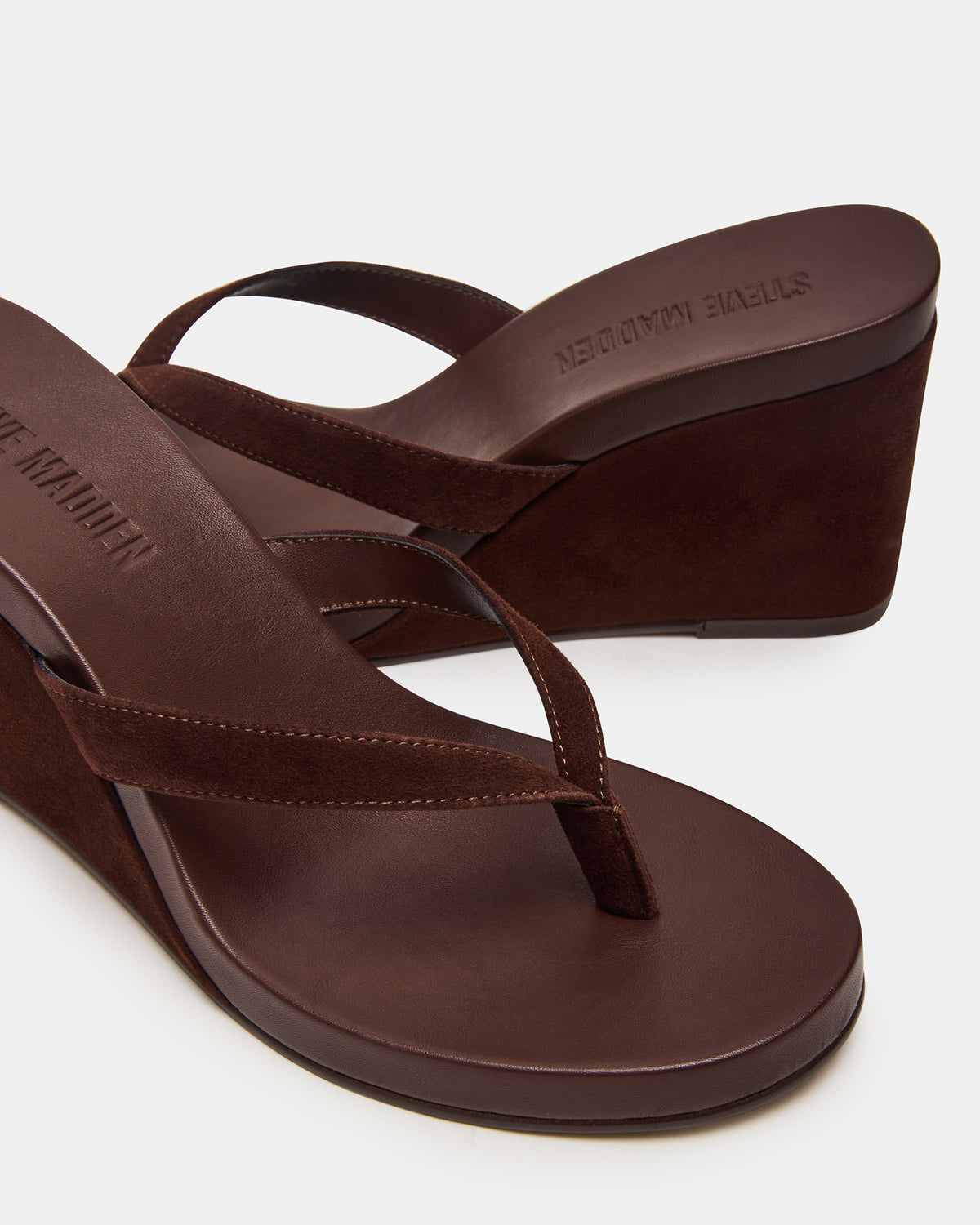 PLAYING Brown Suede Thong Wedge Women's Sandal | Steve Madden
