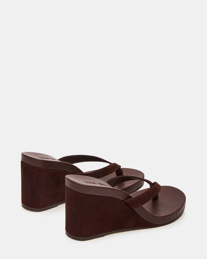 PLAYING Brown Suede Thong Wedge Women's Sandal | Steve Madden