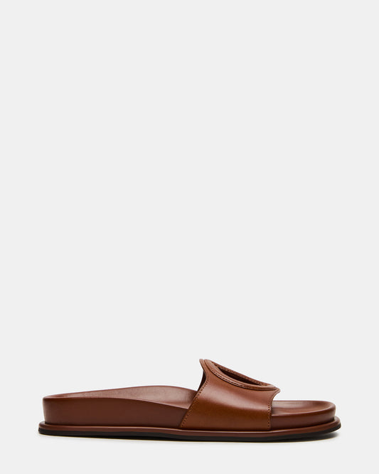 ZOSIA Cognac Leather Cut-Out Slide Footbed Women's Sandal | Steve Madden