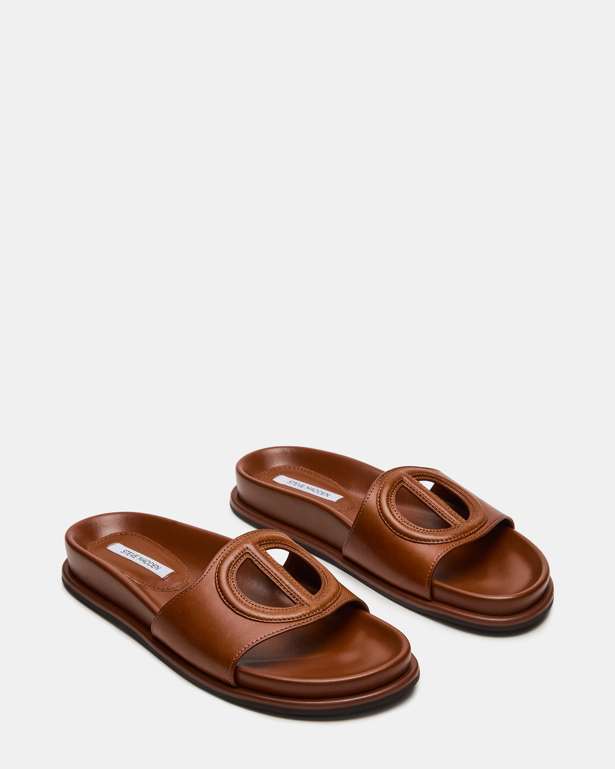 ZOSIA Cognac Leather Cut-Out Slide Footbed Women's Sandal | Steve Madden