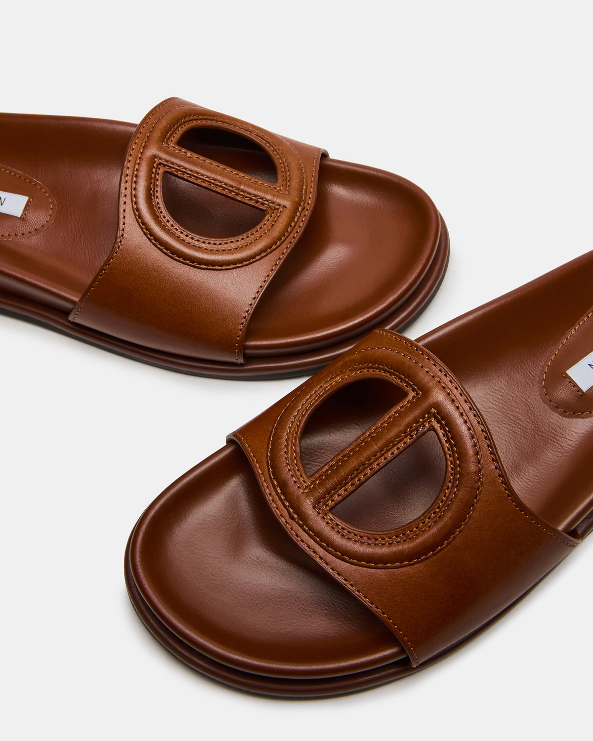 ZOSIA Cognac Leather Cut-Out Slide Footbed Women's Sandal | Steve Madden