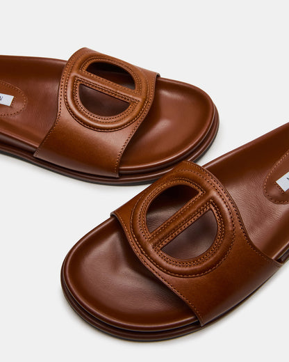 ZOSIA Cognac Leather Cut-Out Slide Footbed Women's Sandal | Steve Madden