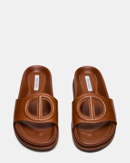 ZOSIA Cognac Leather Cut-Out Slide Footbed Women's Sandal | Steve Madden