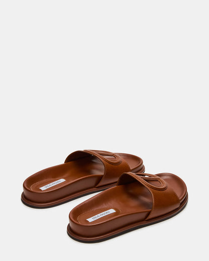ZOSIA Cognac Leather Cut-Out Slide Footbed Women's Sandal | Steve Madden