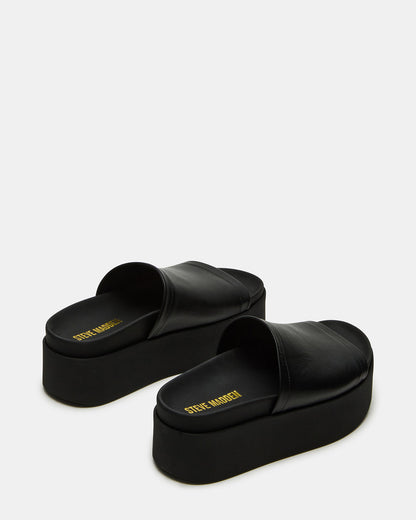 ARWEN Black Leather Women's Platform Footbed Slide Chunky Sandal | Steve Madden