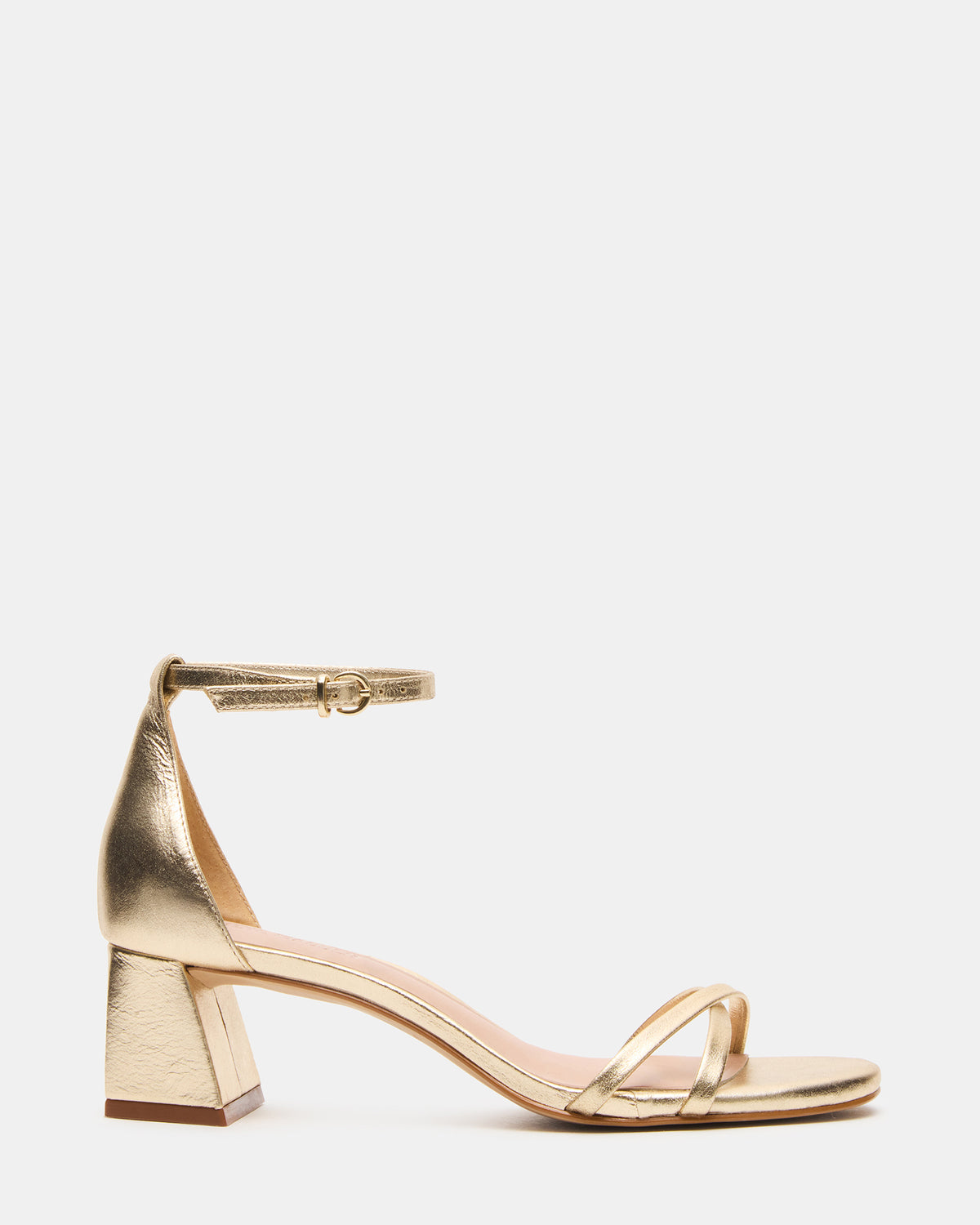 RAE Gold Leather Strappy Block Heel Women's Sandal | Steve Madden