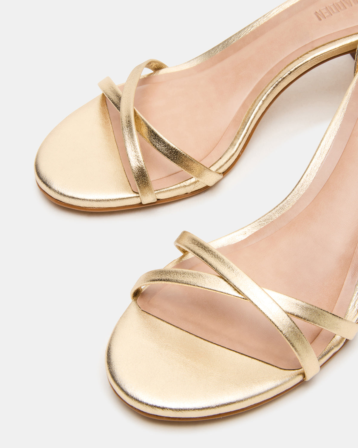 RAE Gold Leather Strappy Block Heel Women's Sandal | Steve Madden
